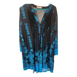 La Cera Blue Patterned Boho Blue And Black Blouse Size 3x